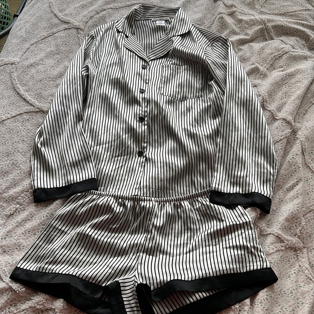 Satin pinstriped pajama set